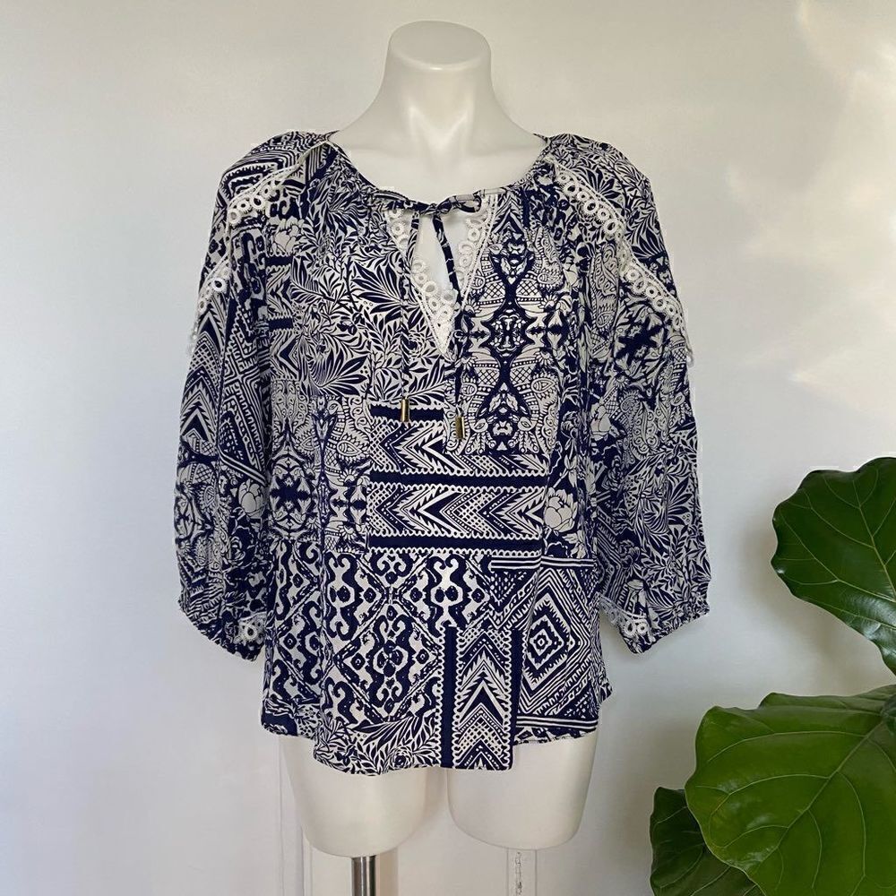 Alice & Trixie 100% Silk mixed floral geometric print blouse